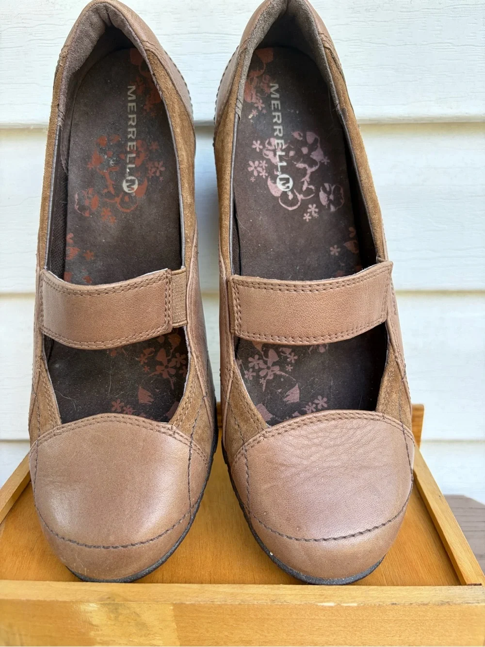 Merrell Orchid Tan Leather Suede Mary Jane Wedge Shoes Vibram Women’s 6